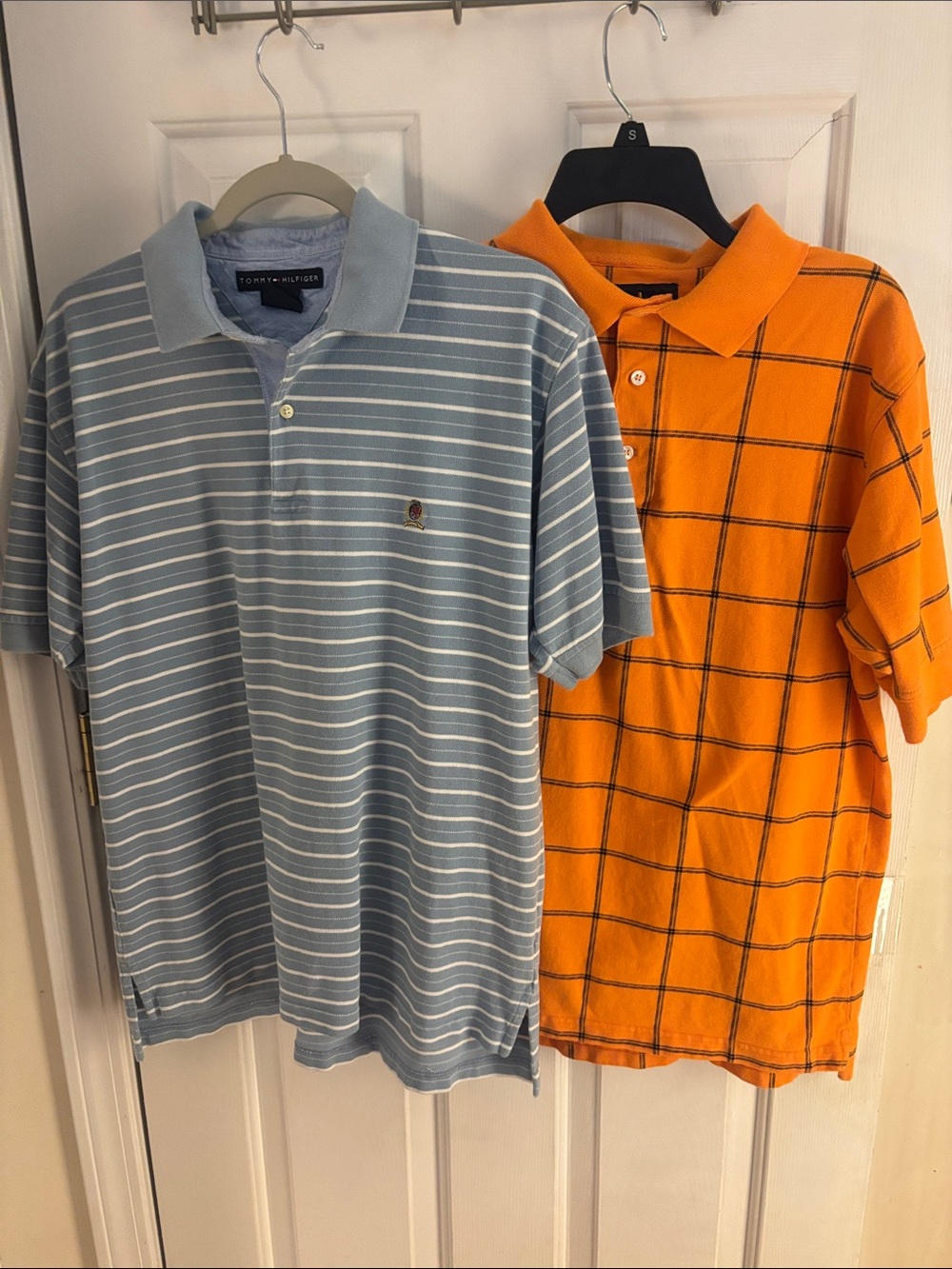 Tommy Hilfiger Light Blue Striped Polo & Bright Orange Windowpane Polo - 2 Pack